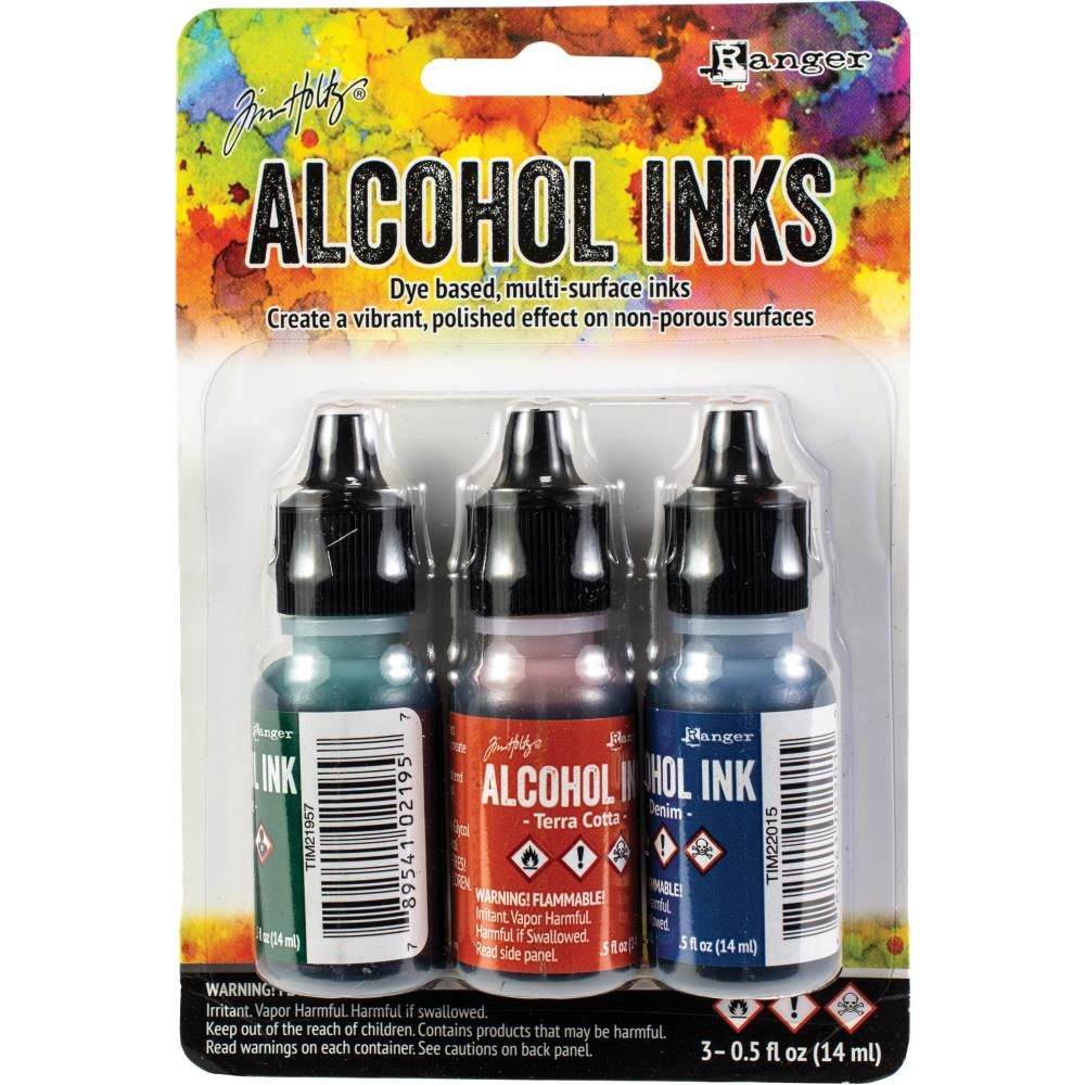 Tim Holtz - Ensemble «Alcohol Inks» couleur «Bottle / Terra-Cotta / Denim»