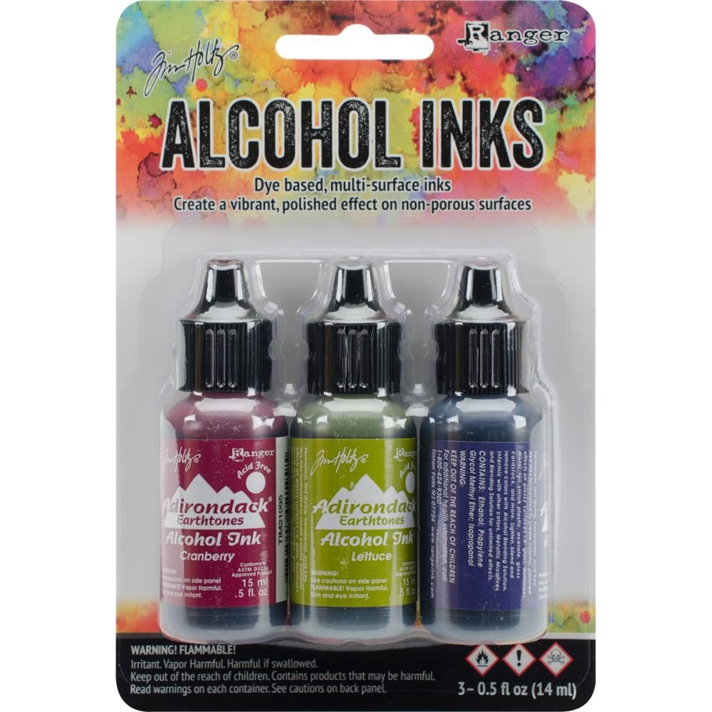 Tim Holtz - Ensemble «Alcohol Inks» couleur «Cranberry / Lettuce / Eggplant»