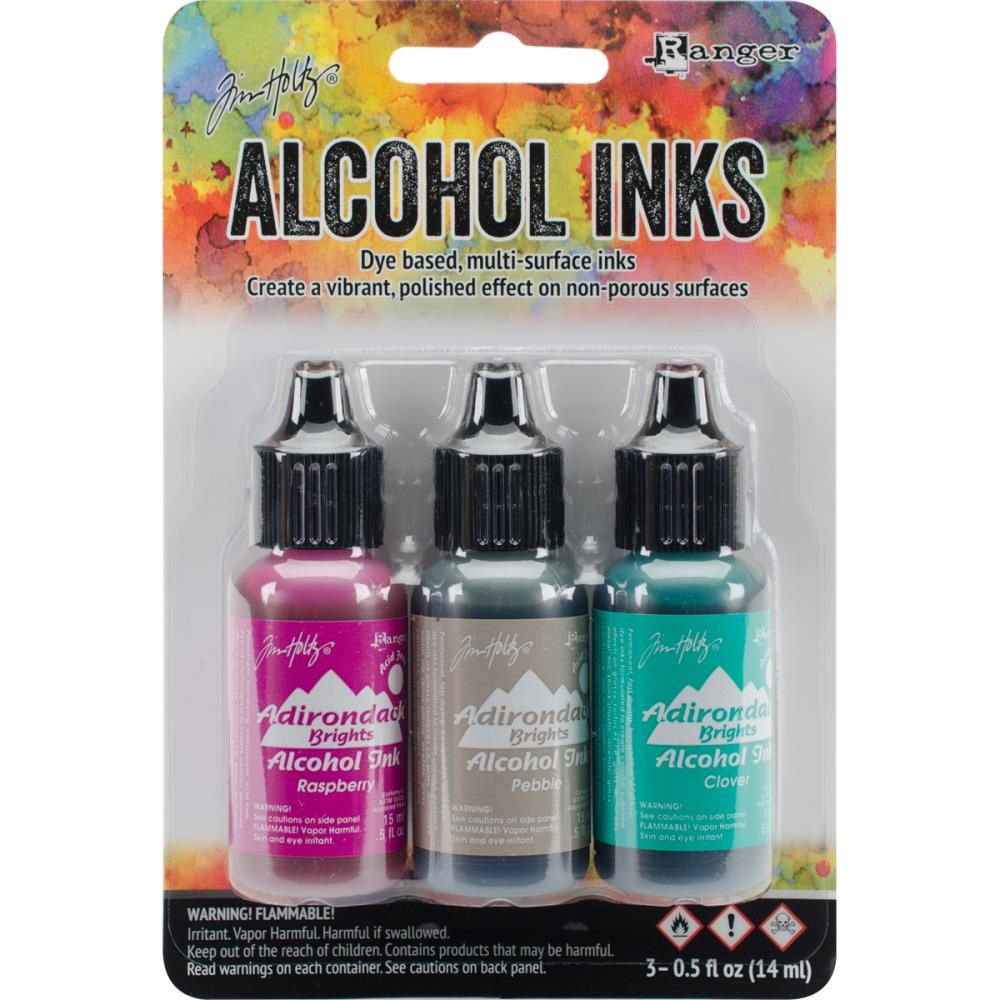 Tim Holtz - Ensemble «Alcohol Inks» couleur «Raspberry / Pebble / Clover»