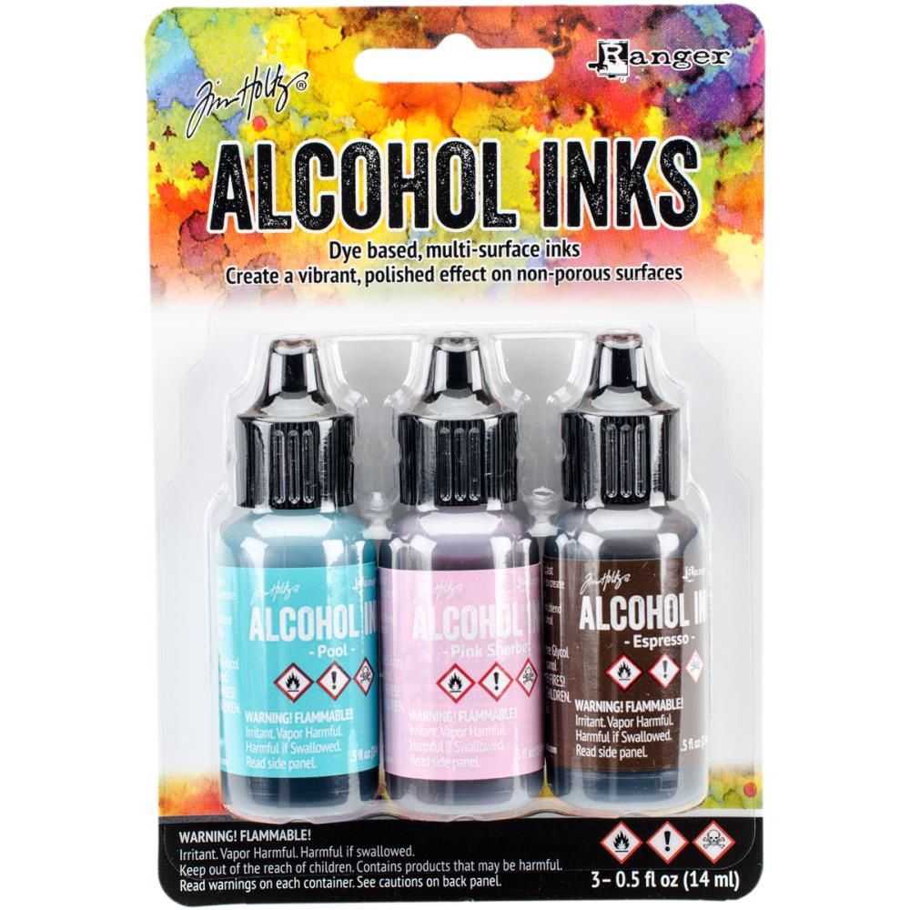 Tim Holtz - Ensemble «Alcohol Inks» couleur Pool / Pink Sherbert / Espresso