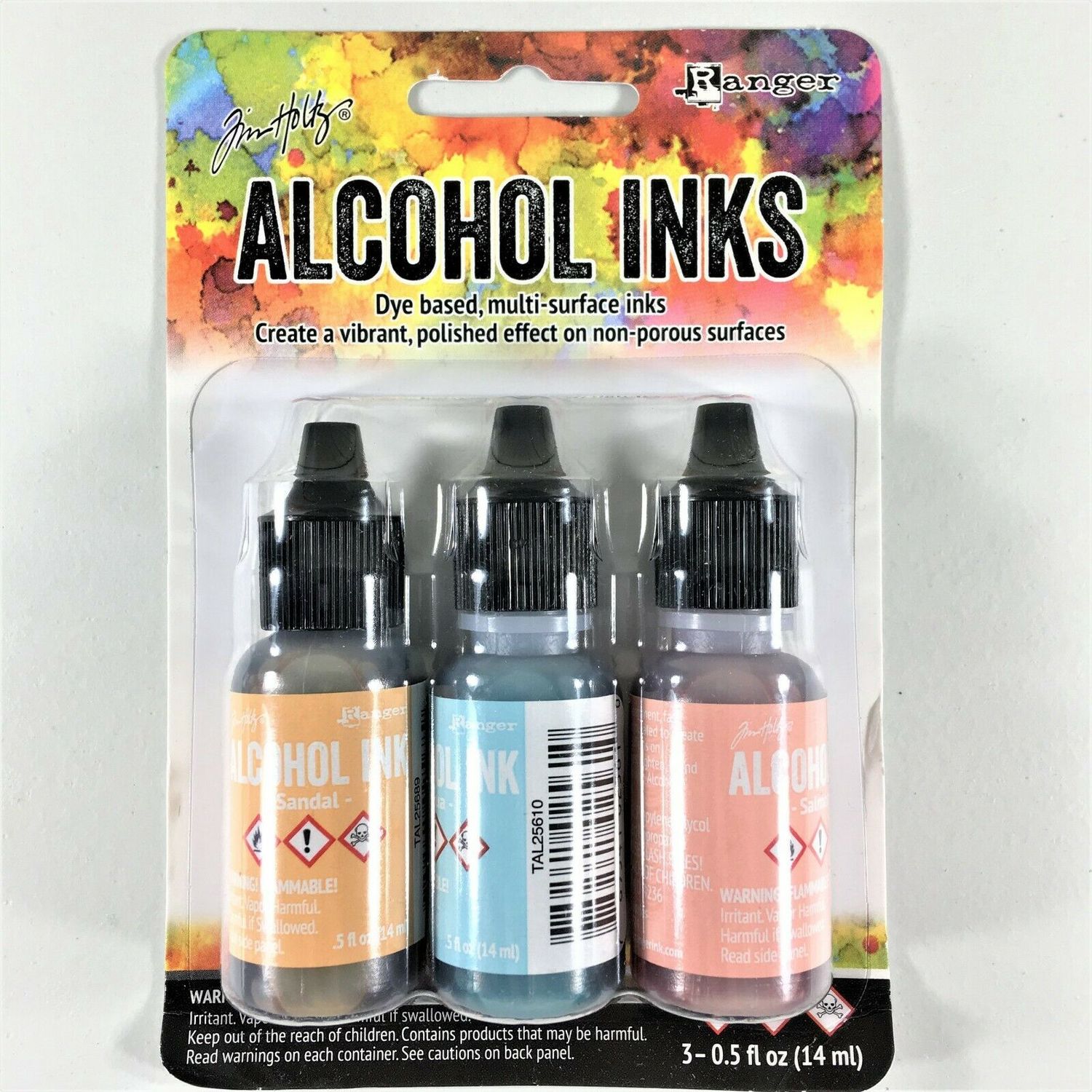 Tim Holtz - Ensemble «Alcohol Inks» couleur «Sandal / Aqua / Salmon»
