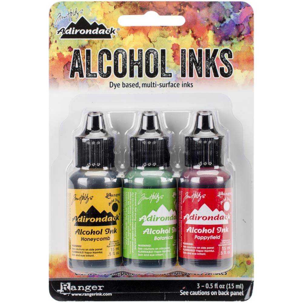 Tim Holtz - Ensemble «Alcohol Inks» couleur «Honeycomb / Botanical / Poppyfield»