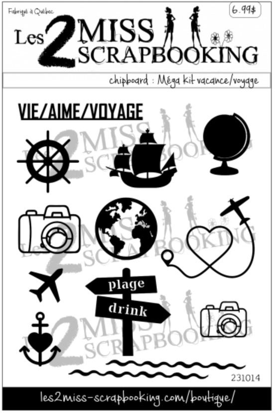 Les 2 Miss scrapbooking - Chipboard «Méga kit Vacances / Voyages» 12 pcs