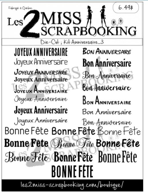 Les 2 Miss scrapbooking - Éphéméra «Kit anniversaire 3» fond blanc