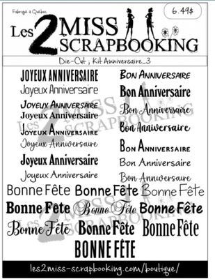 Les 2 Miss scrapbooking - Éphéméra «Kit anniversaire 3» fond blanc