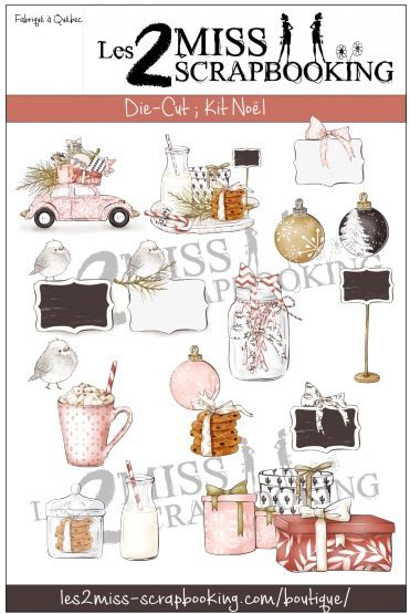 Les 2 Miss scrapbooking - Éphéméra «Kit Noël» 15 pcs
