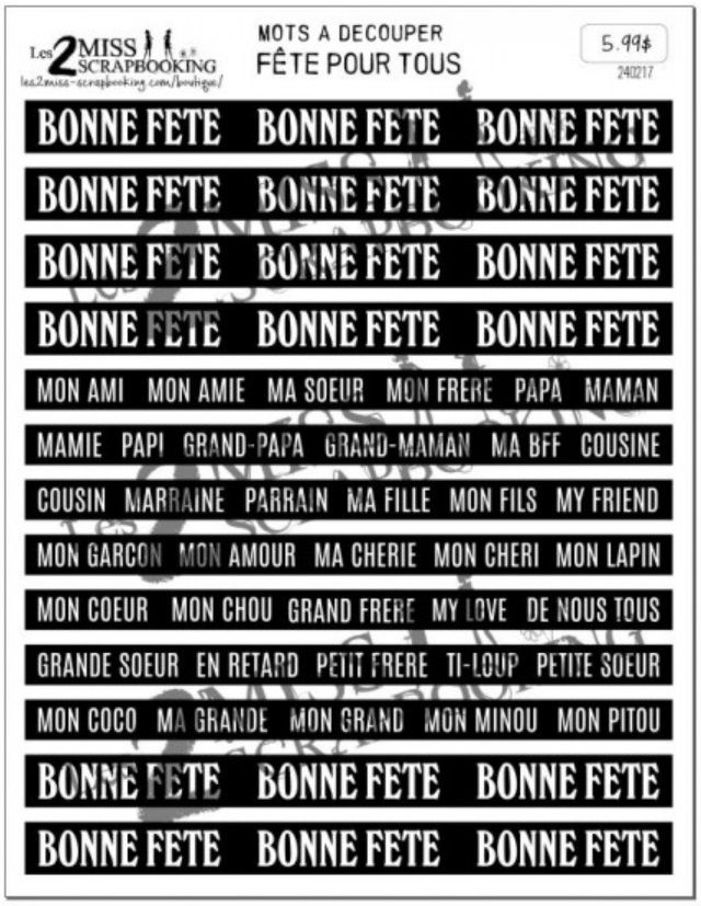 Les 2 Miss scrapbooking - Éphéméra Mots à découper «Fête pour tous» noir