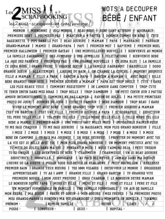 Les 2 Miss scrapbooking - Éphéméra «Bébé / enfant»
