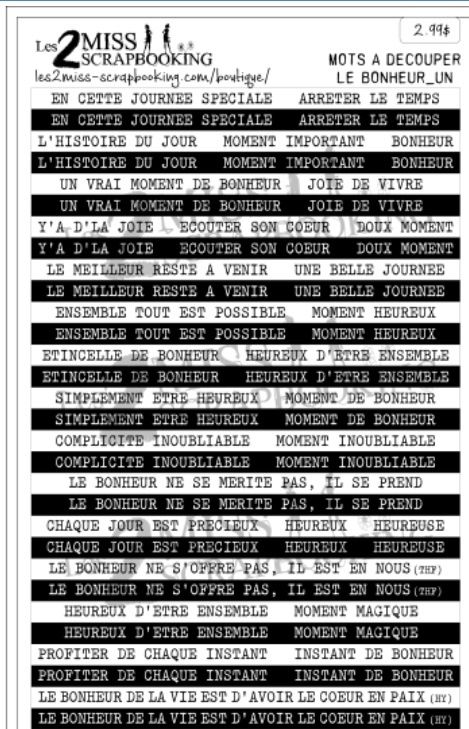 Les 2 Miss scrapbooking - Éphéméra «Le bonheur un»