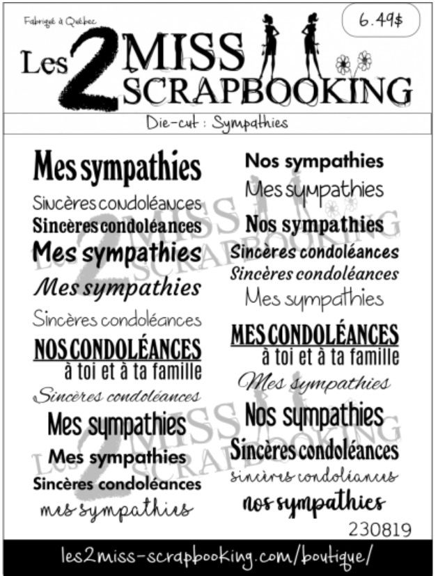 Les 2 Miss scrapbooking - Éphéméra «Sympathies» fond blanc