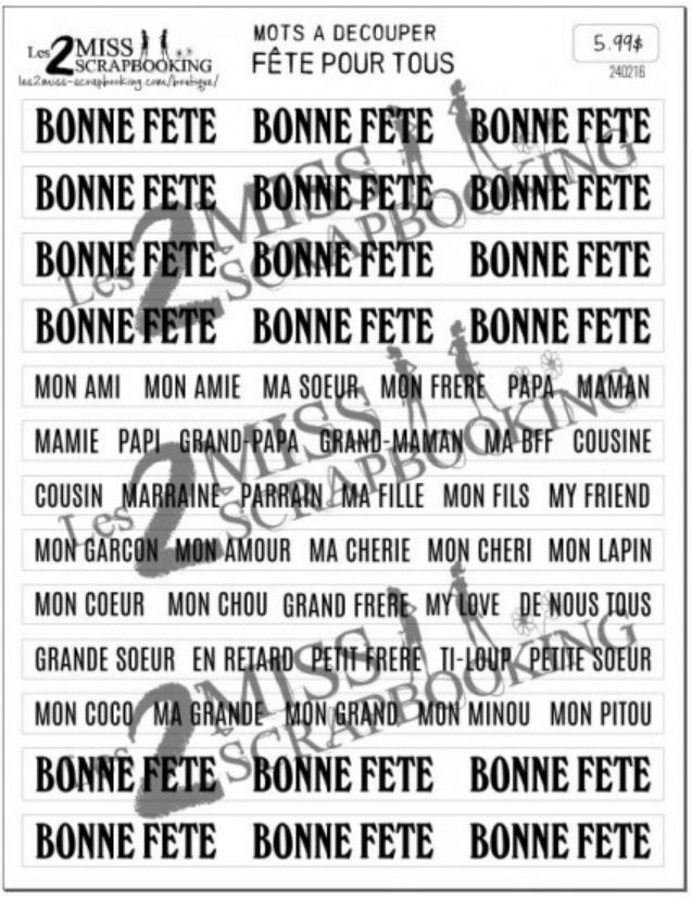 Les 2 Miss scrapbooking - Éphéméra Mots à découper «Fête pour tous»