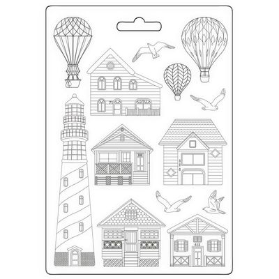Stamperia - Moule «Stampo Maxi» de la collection Sea Land modèle «Houses and Lighthouse»