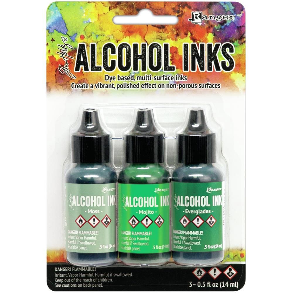 Tim Holtz - Ensemble «Alcohol Inks» couleur Moss / Mojito / Everglades