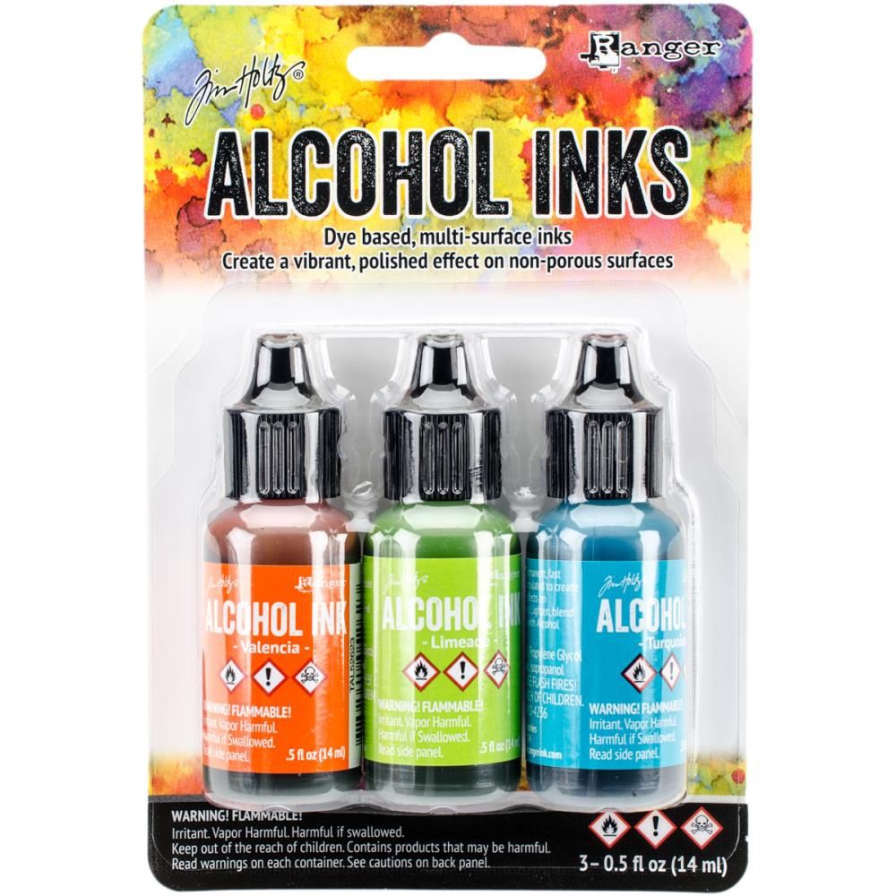 Tim Holtz - Ensemble «Alcohol Inks» couleur Valencia / Limeade / Turquoise