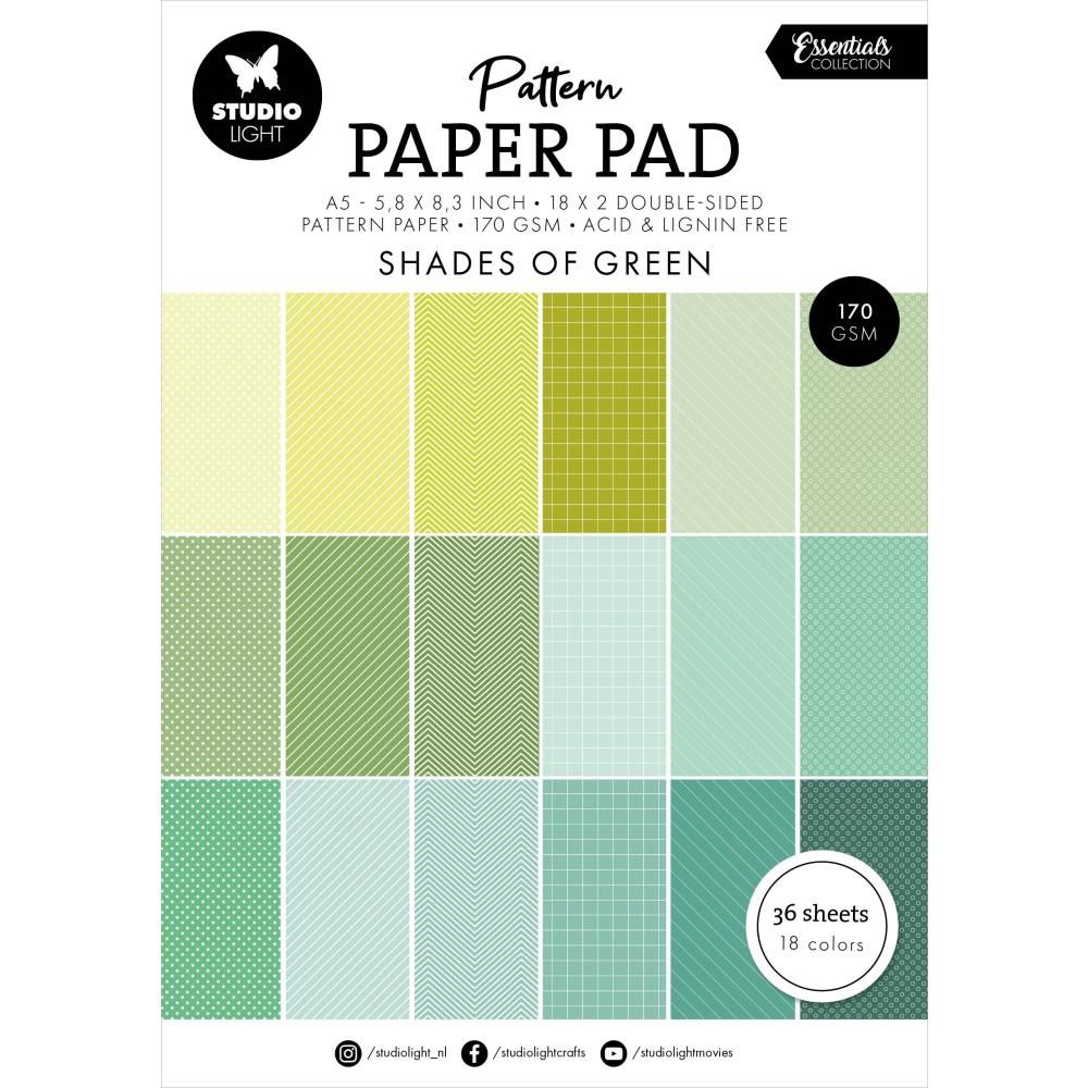 Studio Light- Essentials Pattern Paper Pad «Shades Of Green» paquet de papier 5.8" X 8.3"