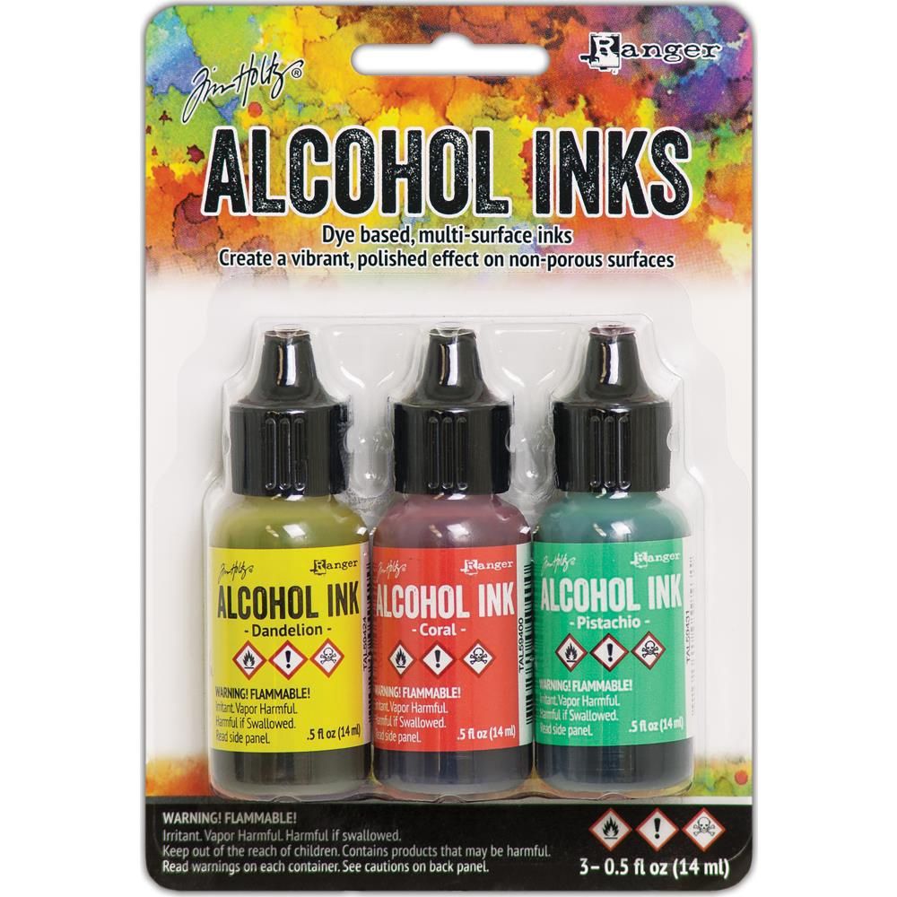 Tim Holtz - Ensemble «Alcohol Inks» couleur «Dandelion / Coral / Pistachio»