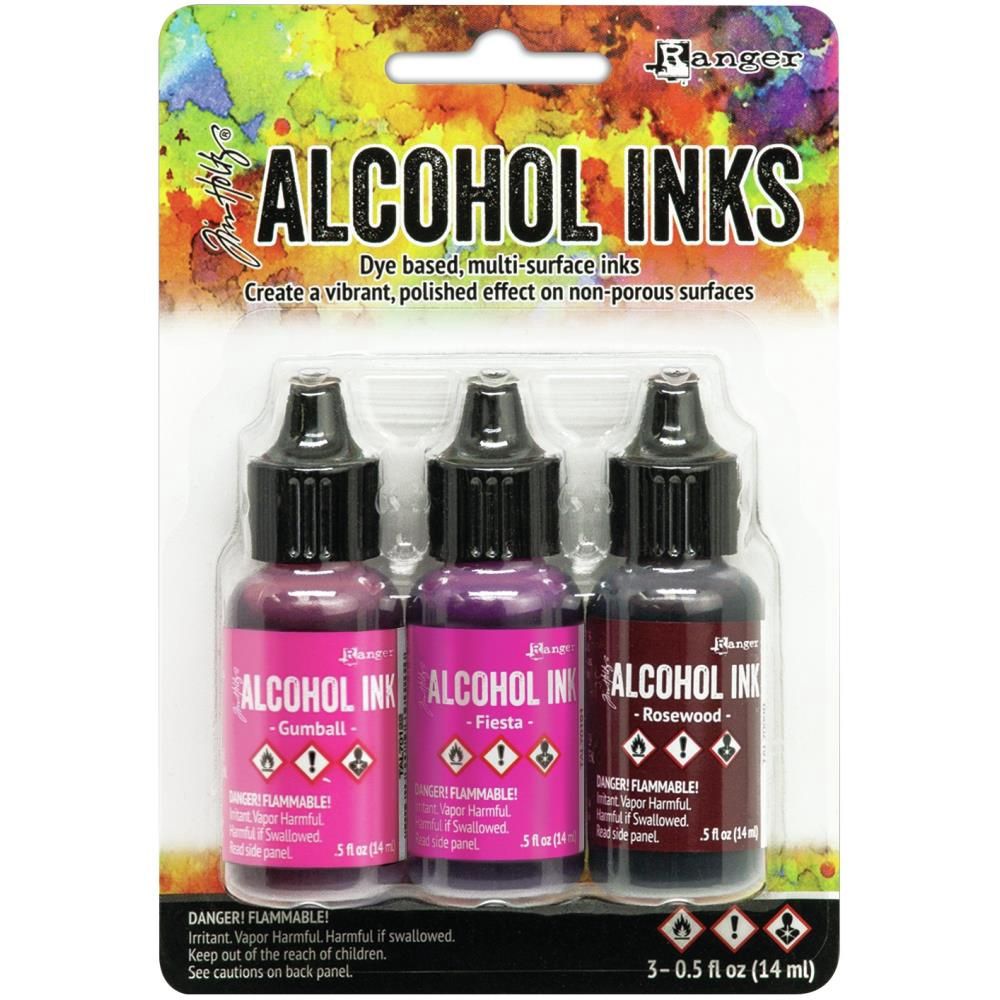 Tim Holtz - Ensemble «Alcohol Inks» couleur Gumball / Fiesta / Rosewood