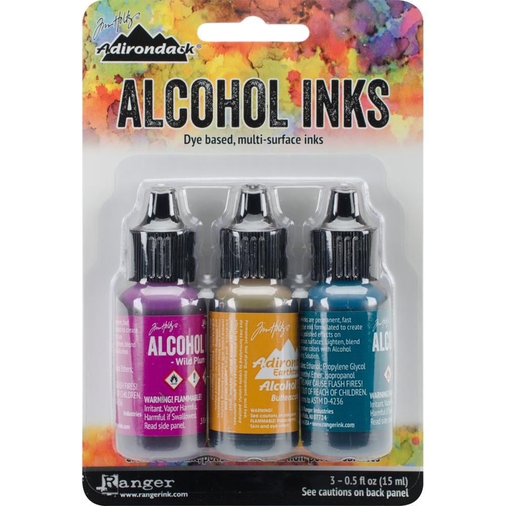 Tim Holtz - Ensemble «Alcohol Inks» couleur Wild Plum / Butterscotch / Stream