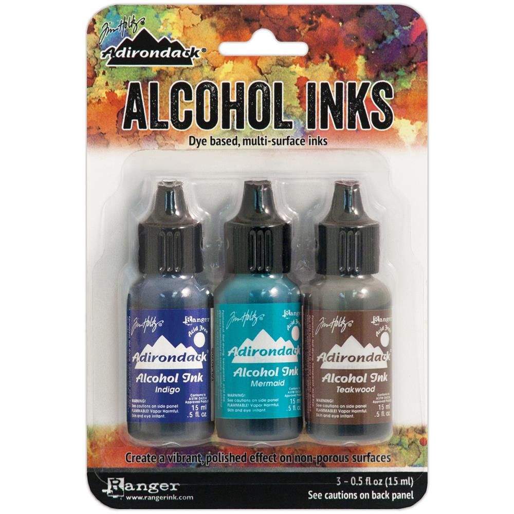 Tim Holtz - Ensemble «Alcohol Inks» couleur Indigo / Mermaid / Teakwood