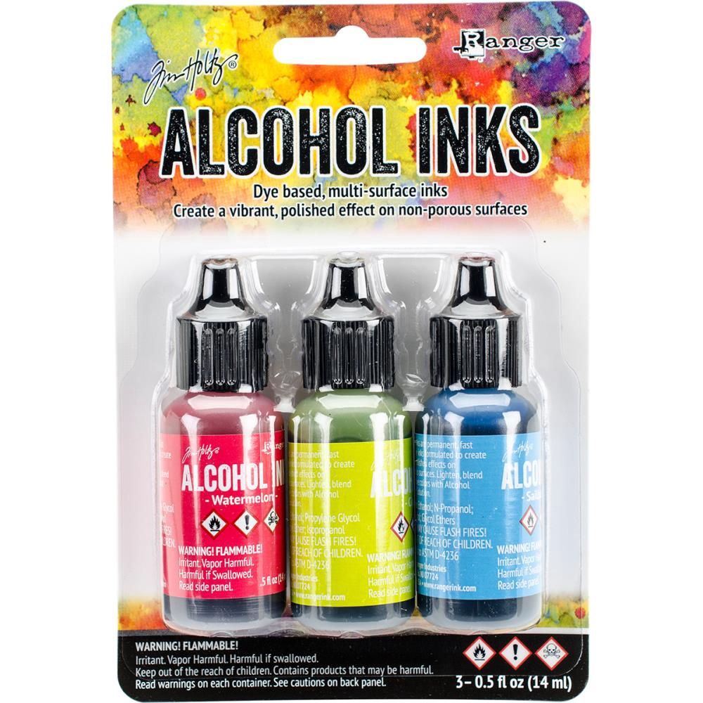 Tim Holtz - Ensemble «Alcohol Inks» couleur Watermelon / Citrus / Sailboat
