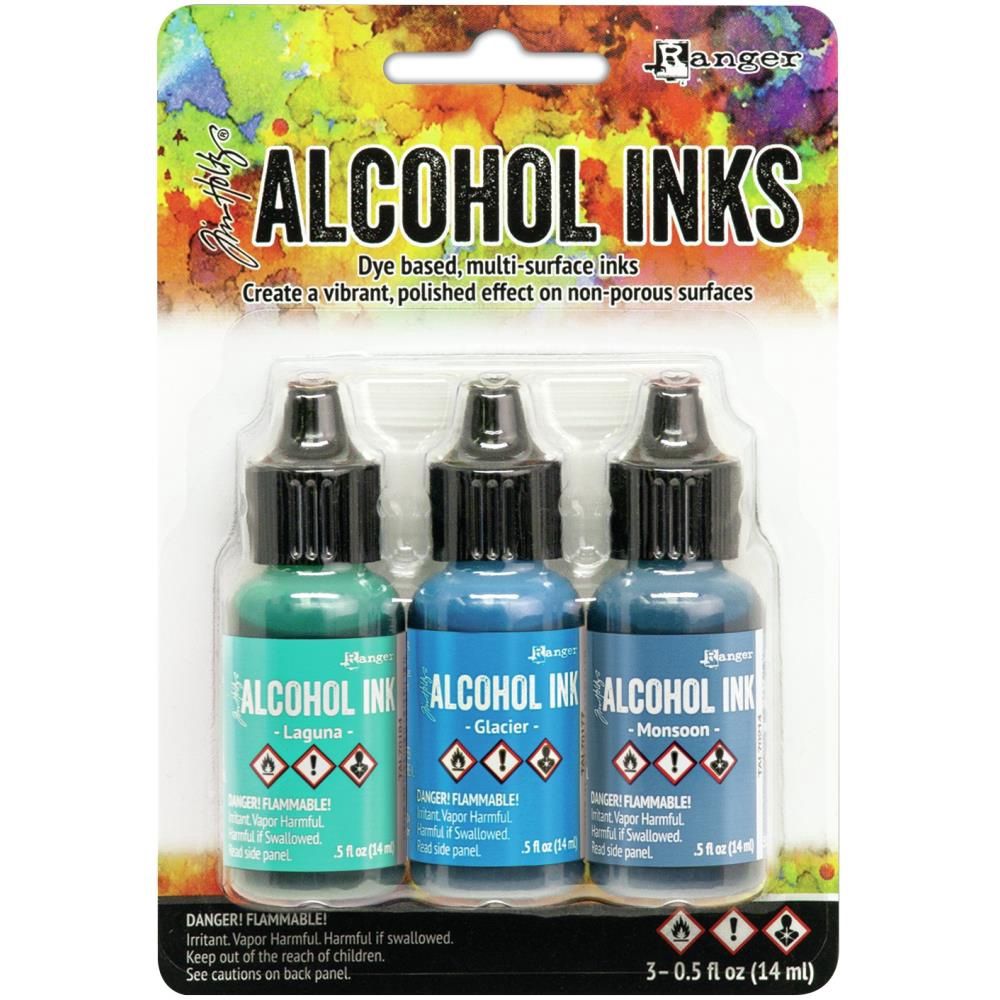 Tim Holtz - Ensemble «Alcohol Inks» couleur Laguna / Glacier / Monsoon