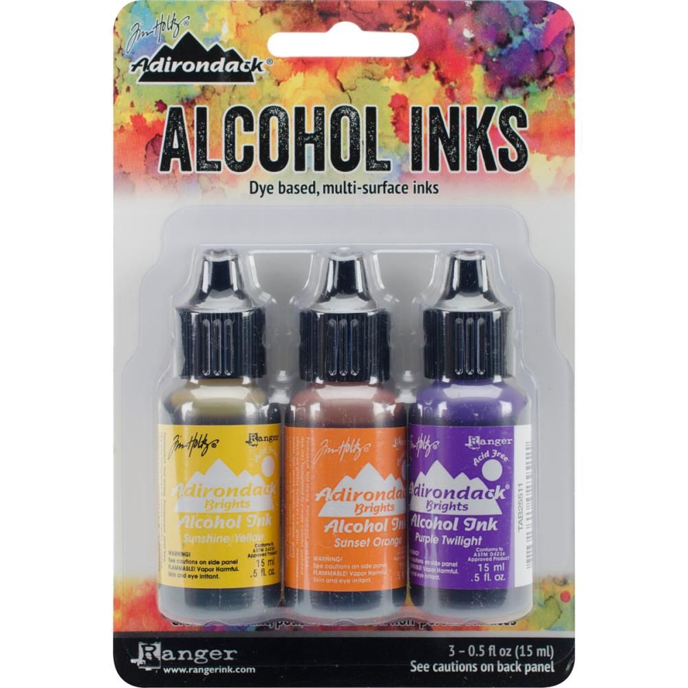 Tim Holtz - Ensemble «Alcohol Inks» couleur Sunshine / Sunset / Purple Twilight