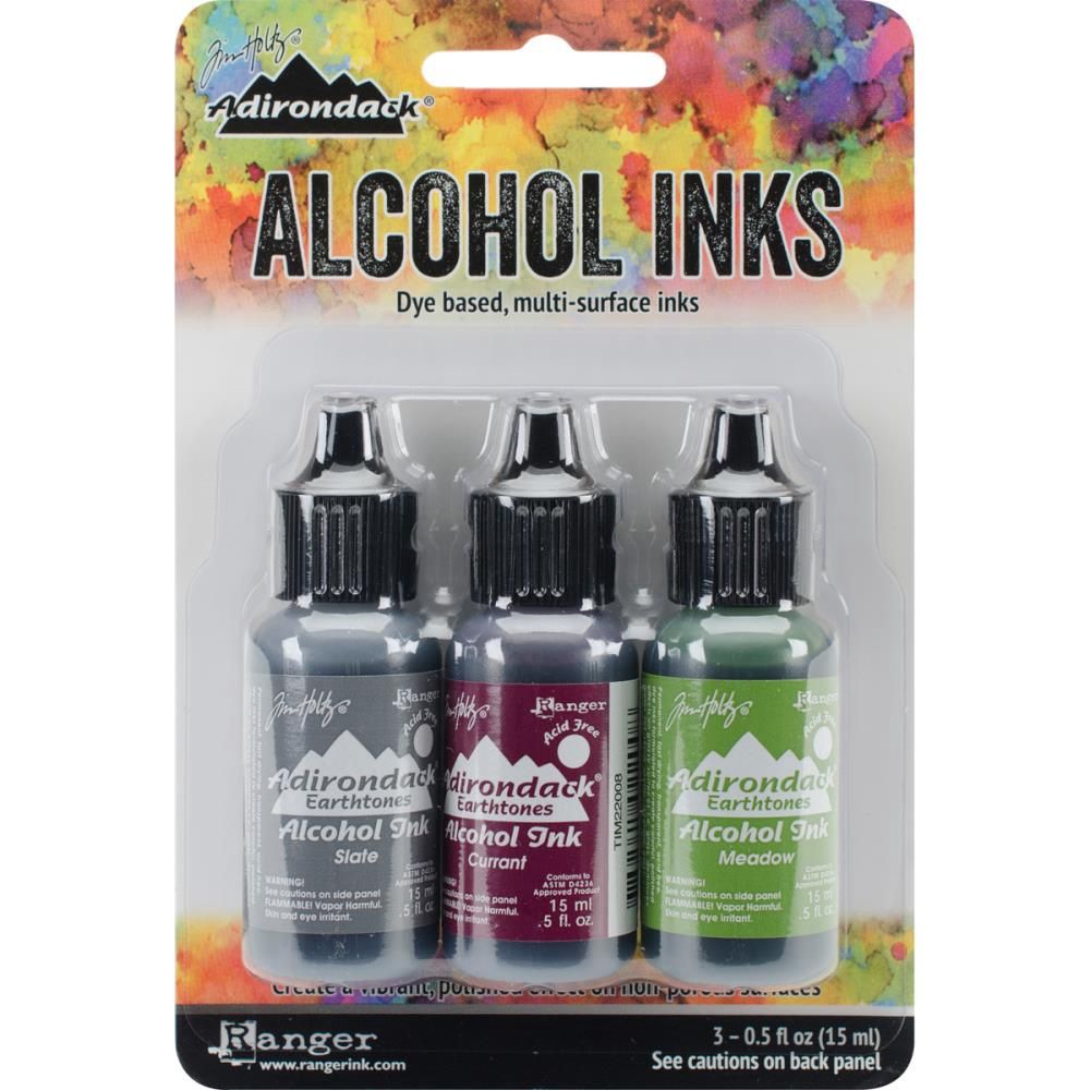 Tim Holtz - Ensemble «Alcohol Inks» couleur Slate / Currant / Meadow