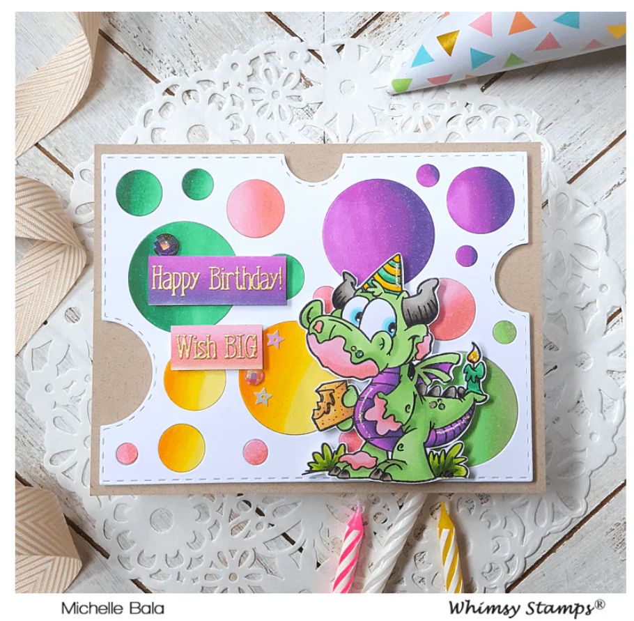 Whimsy Stamps- Estampe «Birfday Dragons» 8 estampes