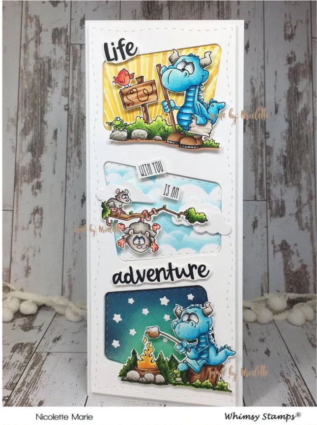 Whimsy Stamps- Estampe «Camping Dragons» 24 estampes