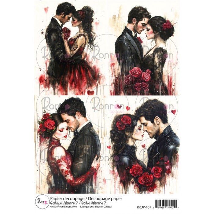 Ronron Designs - Papier de riz «Gothique Valentine 2» 8.25" X 11.75"