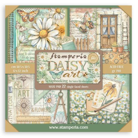 Stamperia - Papier 12" X 12" Maxi pad «Daisy art», 22 feuilles recto