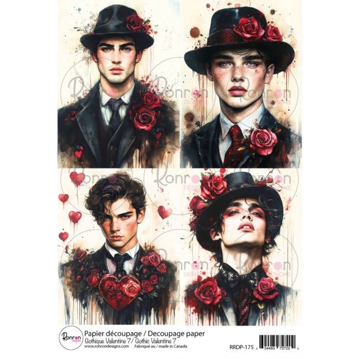 Ronron Designs - Papier de riz «Gothique Valentine 7» 8.25" X 11.75"