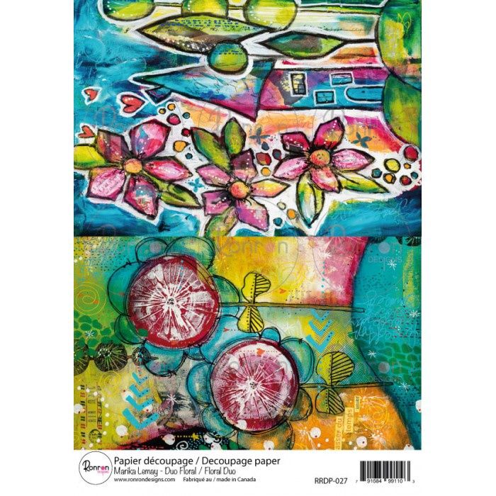 Ronron Designs - Papier de riz «Duo Floral» 8.25" X 11.75"