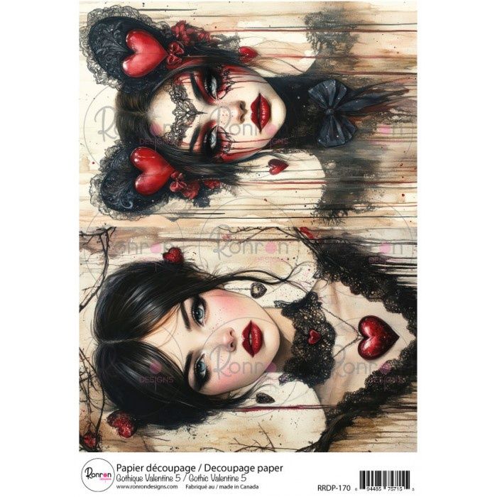 Ronron Designs - Papier de riz «Gothique Valentine 5» 8.25" X 11.75"