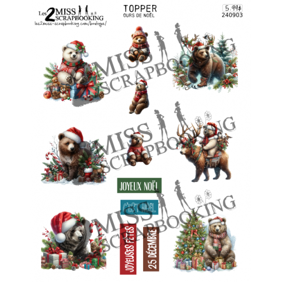 Les 2 Miss scrapbooking - Topper Ours de Noel