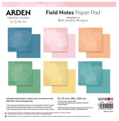 Arden Creative Studio - Papier Solids 12" X 12" collection «Field Notes» 12 feuilles