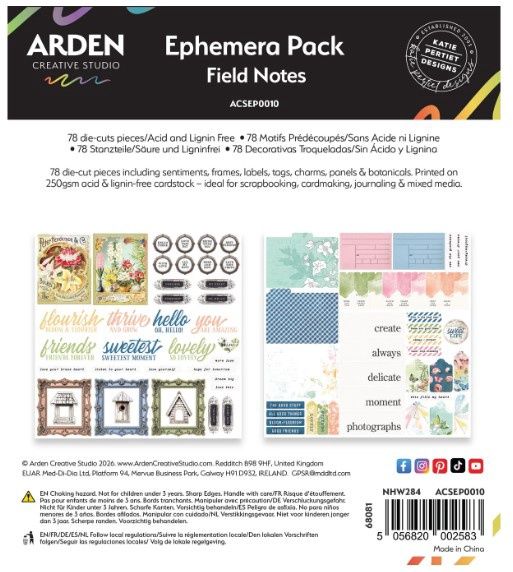 Arden Creative Studio - Éphéméra Pack prédécoupés «Field Notes» 78 pièces