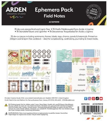 Arden Creative Studio - Éphéméra Pack prédécoupés «Field Notes» 78 pièces