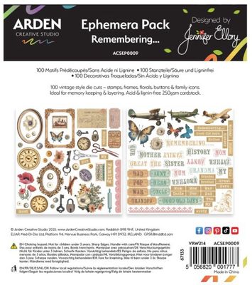 Arden Creative Studio - Éphéméra Pack prédécoupés «Remembering...» 64 pièces