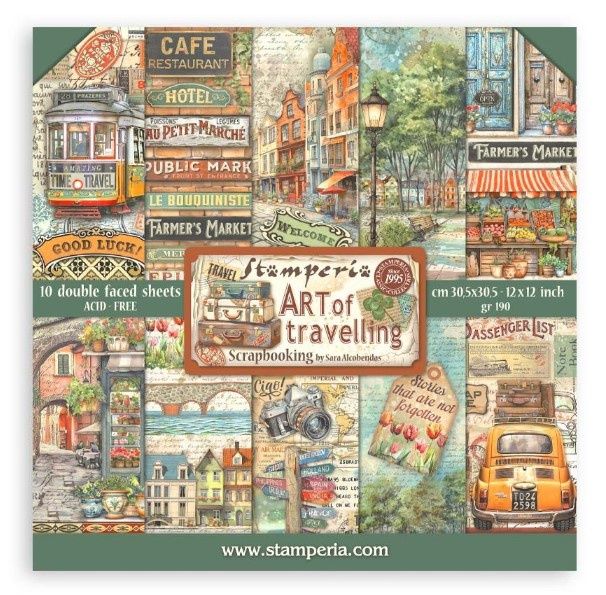 Stamperia - Papier 12" X 12" «Art Travelling», 10 feuilles double- face