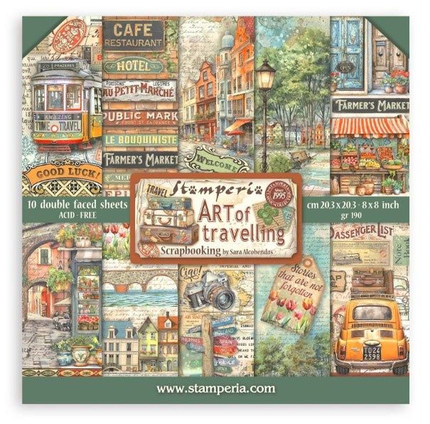 Stamperia - Papier 8" X 8" «Art Travelling», 10 feuilles double- face