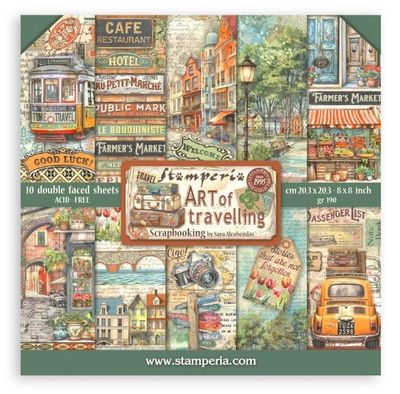Stamperia - Papier 8" X 8" «Art Travelling», 10 feuilles double- face