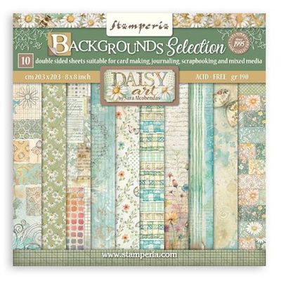 Stamperia - Papier 8 x 8 Backgrounds Daisy Art, 10 feuilles