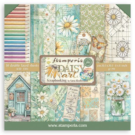 Stamperia - Papier 8 x 8 Daisy Art, 10 feuilles