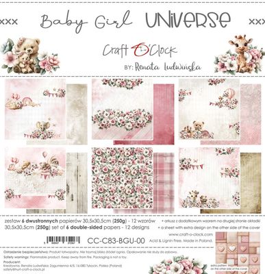 Craft O Clock - Papier 12"X12" «Baby Girl Universe» 6 pages recto-verso
