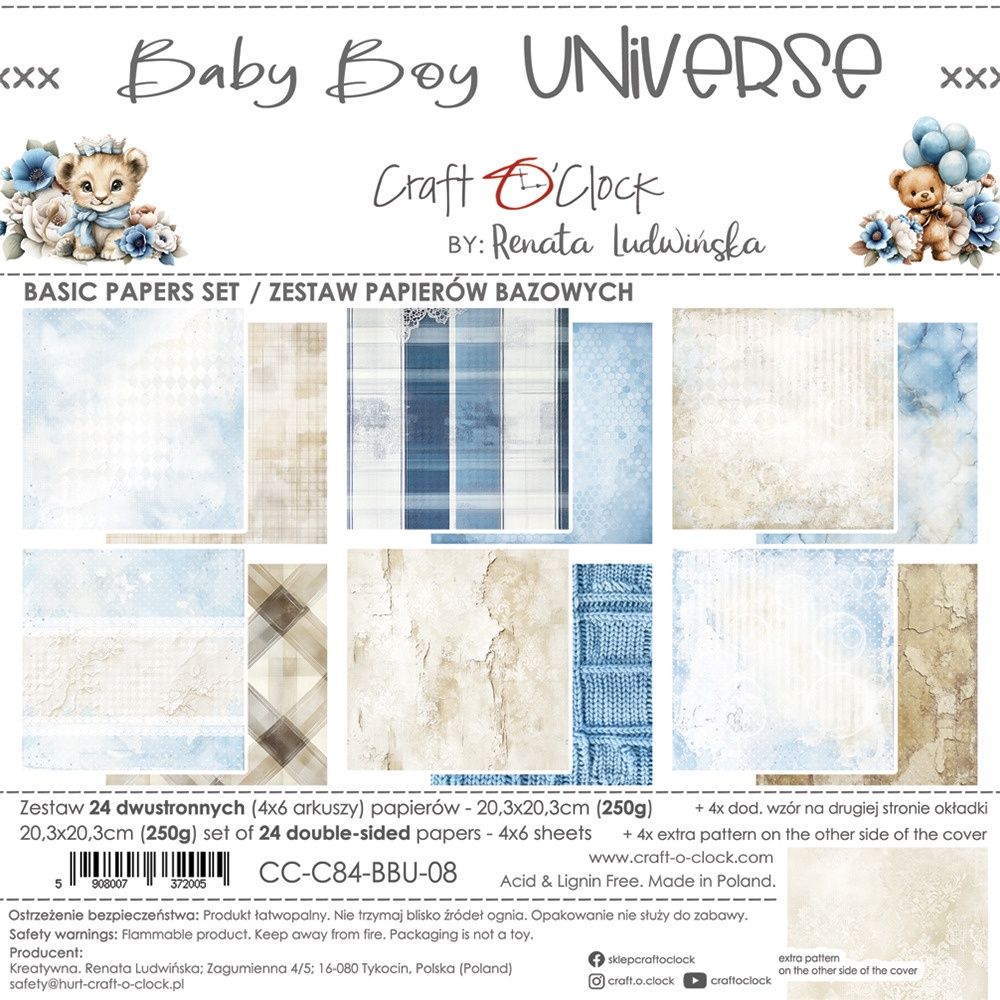 Craft O Clock - Papier 8x8 Basic «Baby Boys Universe»