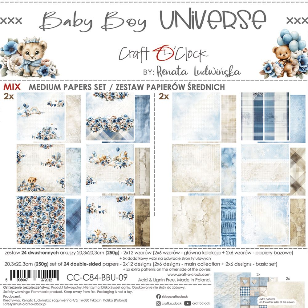 Craft O Clock - Papier 8x8 Mixte «Baby Boys Universe»