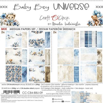 Craft O Clock - Papier 8x8 Mixte «Baby Boys Universe»