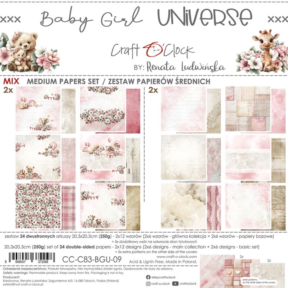 Craft O Clock - Papier 8x8 Mixte Baby Girl Universe
