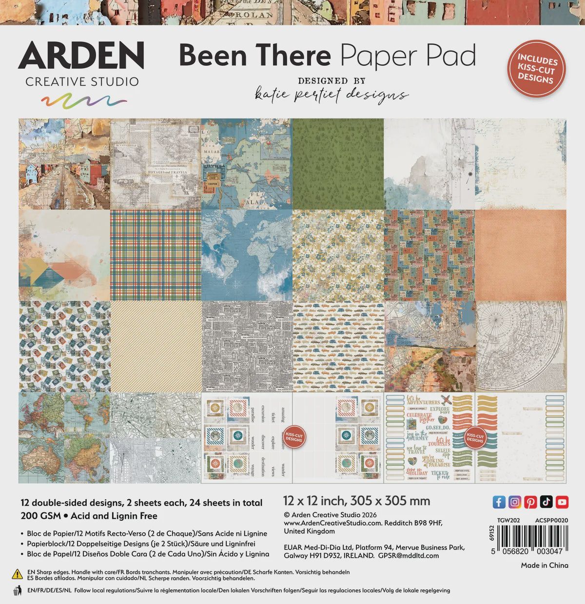 Arden Creative Studio - Papier 12" X 12" «Been There» 12 feuilles